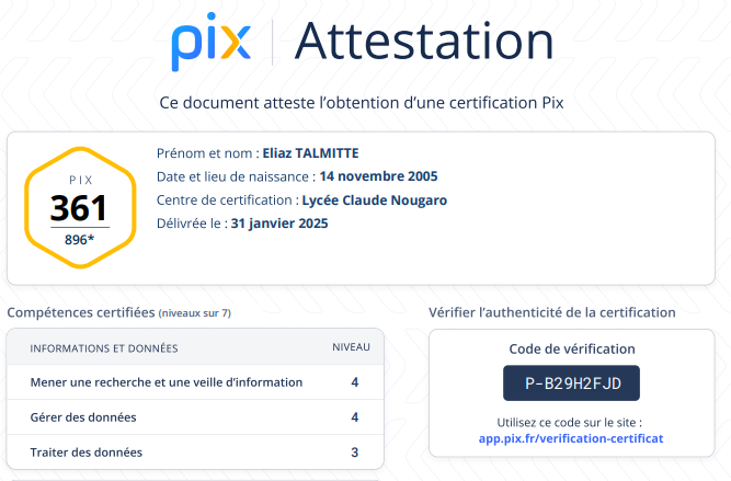 Certificat Pix
